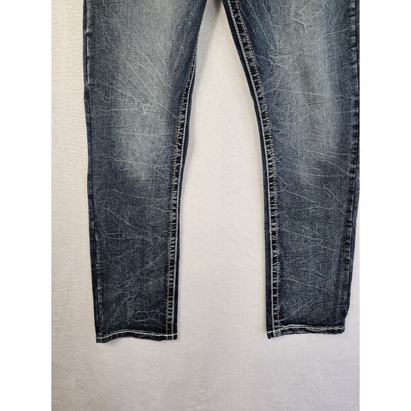 True Luck Jeans Slim Fit Men's Sz 34x30‎ Medium Wash Embroided Flap Pockets Nwt. - Picture 6 of 10